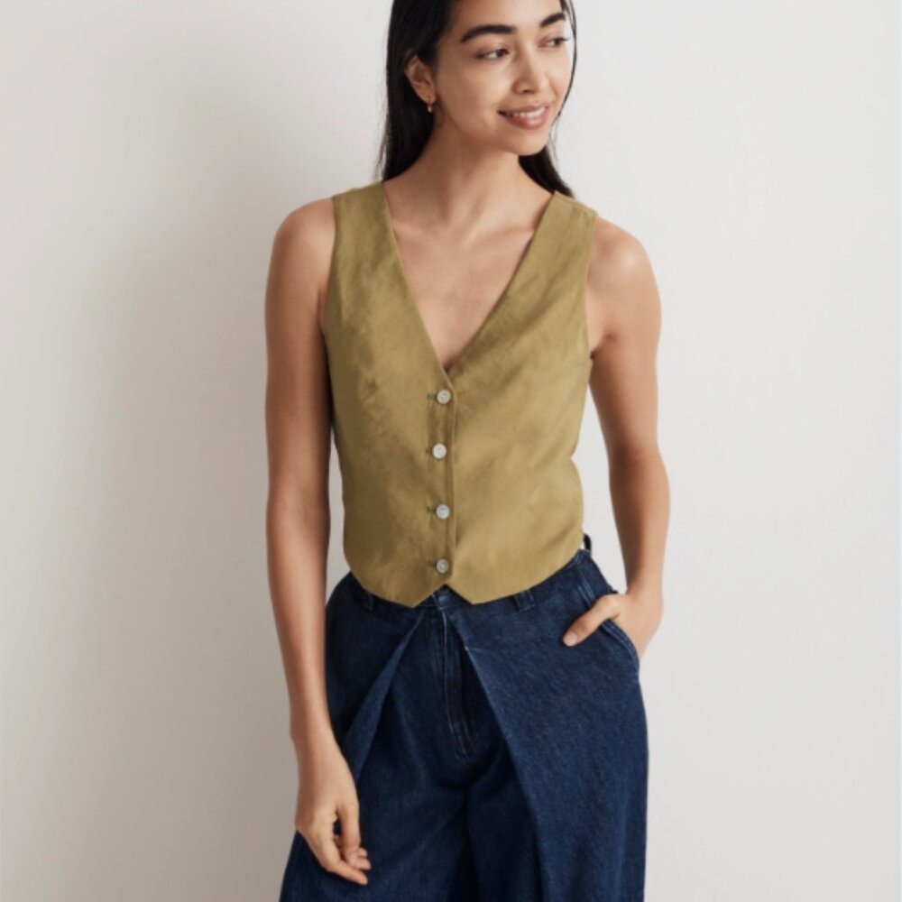 Madewell Katrina Crop Vest Top in Softdrape in Tawny Olive